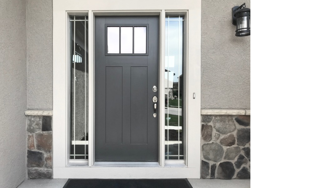 black quarter light door with sidelights with prairie grille pattern